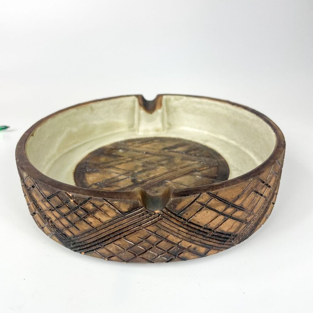 Vintage Bitossi Sgraffito Brown Mid Century Modern Ashtray Incised Geometric - Picture 4 of 8